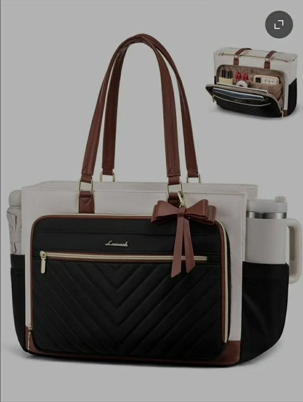 LOVEVOOK Teacher Tote Bag for Women, Work Laptop Bag Gift with Large Cup Holder,